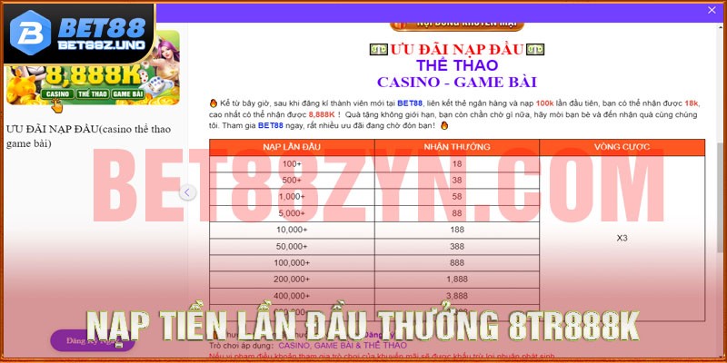 Nạp tiền lần 1, cơ hội nhận lên đến 8888K